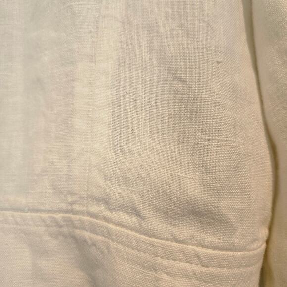 Peruvian Connection Reid White Slub Linen Button-Up Cropped Jacket, Size 18 - Picture 6 of 9